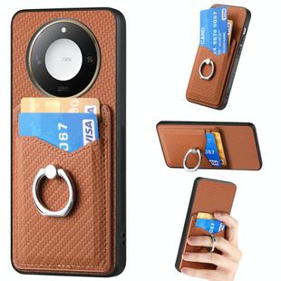 For Honor X60 Carbon Fiber Card Wallet Ring Phone Case(Brown)