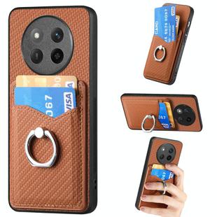 For Honor X60 Pro Carbon Fiber Card Wallet Ring Phone Case(Brown)