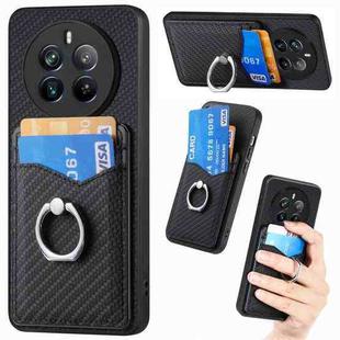 For Realme 12 Pro+ Carbon fiber Card Wallet Ring Phone Case(Black)