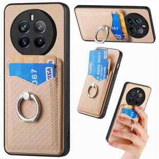 For Realme 12 Pro+ Carbon fiber Card Wallet Ring Phone Case(Khaki)