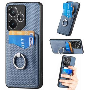 For Realme Neo7 Carbon fiber Card Wallet Ring Phone Case(Blue)