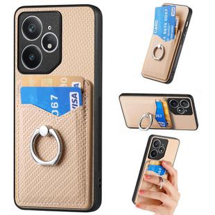 For Realme Neo7 Carbon fiber Card Wallet Ring Phone Case(Khaki)