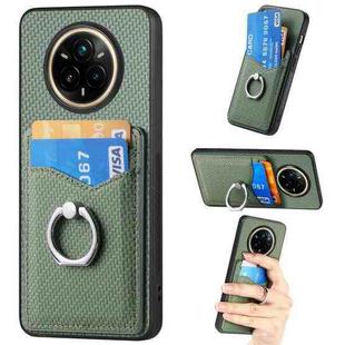 For Realme 14 Pro Carbon fiber Card Wallet Ring Phone Case(Green)