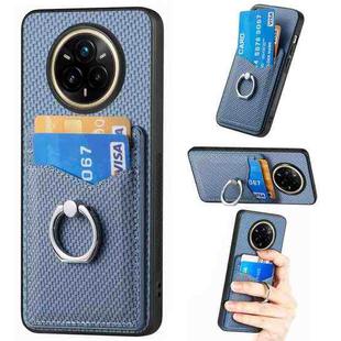 For Realme 14 Pro+ Carbon fiber Card Wallet Ring Phone Case(Blue)