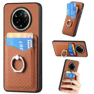 For Realme 14 Pro+ Carbon fiber Card Wallet Ring Phone Case(Brown)