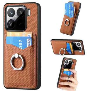 For Xiaomi 15 Pro Carbon Fiber Card Wallet Ring Phone Case(Brown)