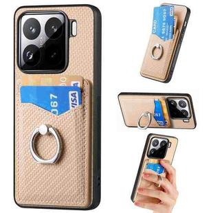For Xiaomi 15 Pro Carbon Fiber Card Wallet Ring Phone Case(Khaki)