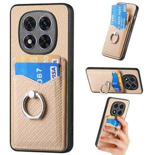 For Redmi Note 14 Pro+ 5G Carbon Fiber Card Wallet Ring Phone Case(Khaki)