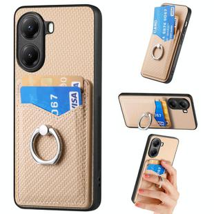 For Redmi Turbo 4 Carbon Fiber Card Wallet Ring Phone Case(Khaki)