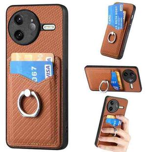 For Redmi K80 / Poco F7 Pro Carbon Fiber Card Wallet Ring Phone Case(Brown)
