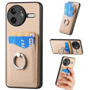 For Redmi K80 / Poco F7 Pro Carbon Fiber Card Wallet Ring Phone Case(Khaki)