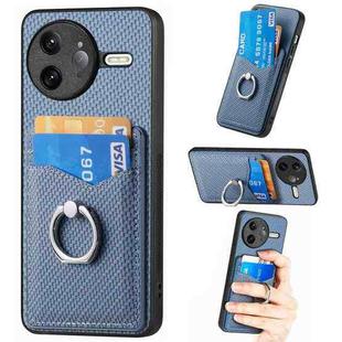 For Redmi K80 Pro / Poco F7 Ultra Carbon Fiber Card Wallet Ring Phone Case(Blue)