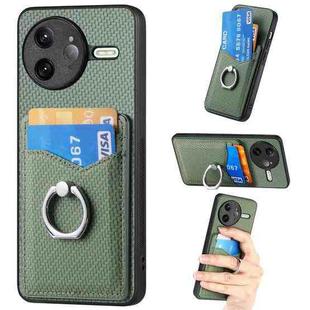 For Redmi K80 Pro / Poco F7 Ultra Carbon Fiber Card Wallet Ring Phone Case(Green)