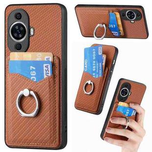 For Huawei nova 11 Carbon Fiber Card Wallet Ring Phone Case(Brown)