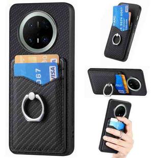 For Huawei Mate 70 Carbon Fiber Card Wallet Ring Phone Case(Black)
