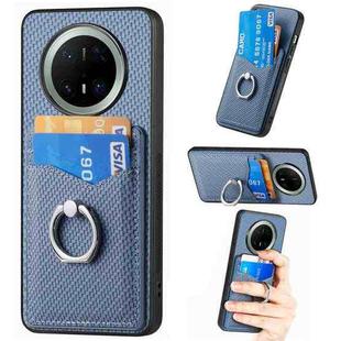 For Huawei Mate 70 Carbon Fiber Card Wallet Ring Phone Case(Blue)
