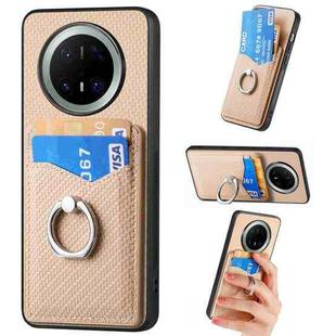For Huawei Mate 70 Carbon Fiber Card Wallet Ring Phone Case(Khaki)