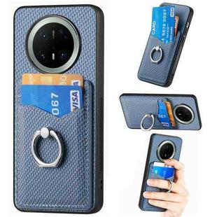 For Huawei Mate 70 Pro+ Carbon Fiber Card Wallet Ring Phone Case(Blue)