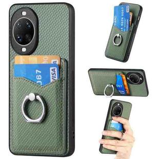 For Huawei nova 14 Carbon Fiber Card Wallet Ring Phone Case(Green)