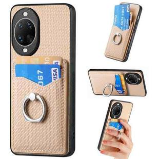 For Huawei nova 14 Carbon Fiber Card Wallet Ring Phone Case(Khaki)