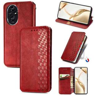 For Honor 200 Pro Cubic Grid Pressed Magnetic Leather Phone Case(Red)