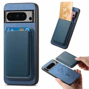 For Google Pixel 8 Retro Magsafe Card Bag PU Back Cover Phone Case(Blue)