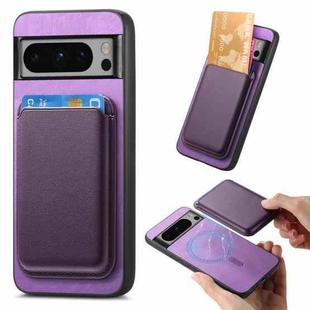 For Google Pixel 8 Retro Magsafe Card Bag PU Back Cover Phone Case(Purple)