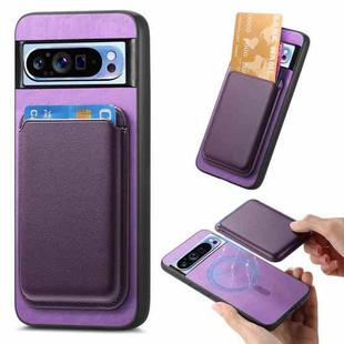 For Google Pixel 9 Pro Retro Magsafe Card Bag PU Back Cover Phone Case(Purple)