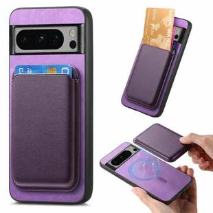 For Google Pixel 9 Pro XL Retro Magsafe Card Bag PU Back Cover Phone Case(Purple)