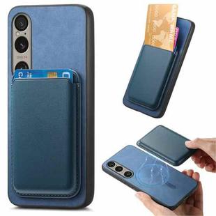 For Sony Xperia 1 V Retro Magsafe Card Bag PU Back Cover Phone Case(Blue)
