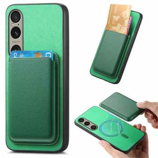 For Sony Xperia 1 V Retro Magsafe Card Bag PU Back Cover Phone Case(Green)