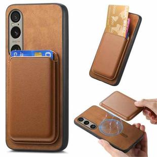 For Sony Xperia 1 V Retro Magsafe Card Bag PU Back Cover Phone Case(Brown)
