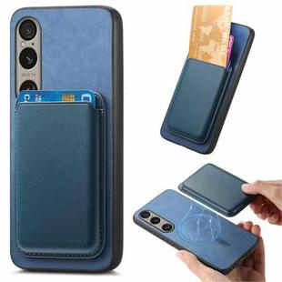 For Sony Xperia 5 V Retro Magsafe Card Bag PU Back Cover Phone Case(Blue)