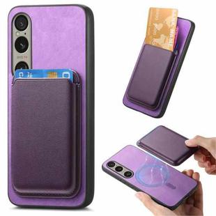 For Sony Xperia 10 V Retro Magsafe Card Bag PU Back Cover Phone Case(Purple)