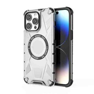 For iPhone 14 Pro Max MagSafe Armor Holder PC Hybrid TPU Phone Case(White)