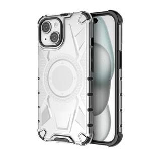 For iPhone 15 Armor Holder PC Hybrid TPU Phone Case(White)