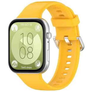 For Huawei Watch Fit3 Silver Buckle Silicone Sports Watch Band(Yellow)