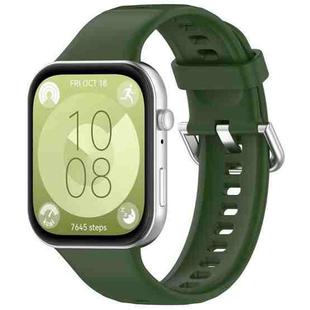 For Huawei Watch Fit3 Silver Buckle Silicone Sports Watch Band(Army Green)