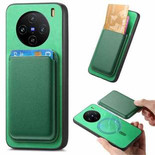 For vivo X100 Pro 5G Retro Magsafe Card Bag PU Back Cover Phone Case(Green)