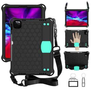 For iPad Air 11 2024 Honeycomb EVA Hybrid PC Tablet Case with Strap(Black+Aqua)