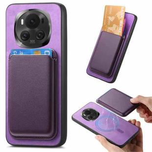 For Honor Magic6 5G Retro Magsafe Card Bag PU Back Cover Phone Case(Purple)