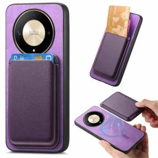 For Honor X9b / Magic6 Lite 5G Retro Magsafe Card Bag PU Back Cover Phone Case(Purple)
