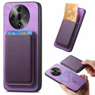 For OPPO Find X7 5G Retro Magsafe Card Bag PU Back Cover Phone Case(Purple)