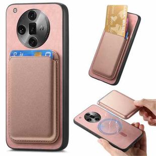 For OPPO Find X7 Ultra 5G Retro Magsafe Card Bag PU Back Cover Phone Case(Pink)