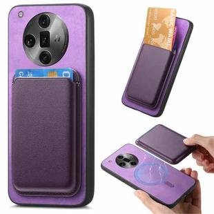 For OPPO Find X7 Ultra 5G Retro Magsafe Card Bag PU Back Cover Phone Case(Purple)