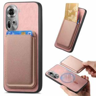 For OPPO Reno11 Global Retro Magsafe Card Bag PU Back Cover Phone Case(Pink)