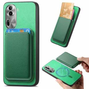 For OPPO Reno11 Pro 5G Global Retro Magsafe Card Bag PU Back Cover Phone Case(Green)