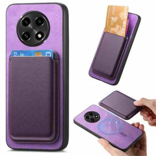 For OPPO A2 Pro Retro Magsafe Card Bag PU Back Cover Phone Case(Purple)