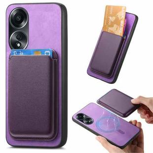 For OPPO A58 4G Retro Magsafe Card Bag PU Back Cover Phone Case(Purple)