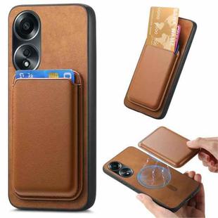 For OPPO A58 4G Retro Magsafe Card Bag PU Back Cover Phone Case(Brown)